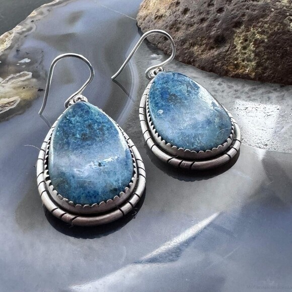 Sterling Southwestern Style Teardrop Shattuckite Dangle Earrings For Women #2 - Picture 5 of 10